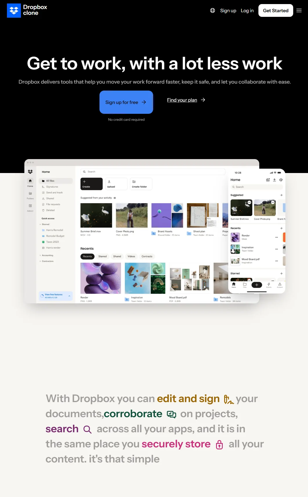 Dropbox Website Clone project cover
